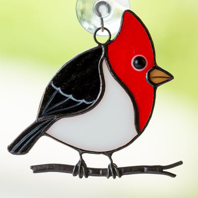 pileated woodpecker stained glass suncatcher
