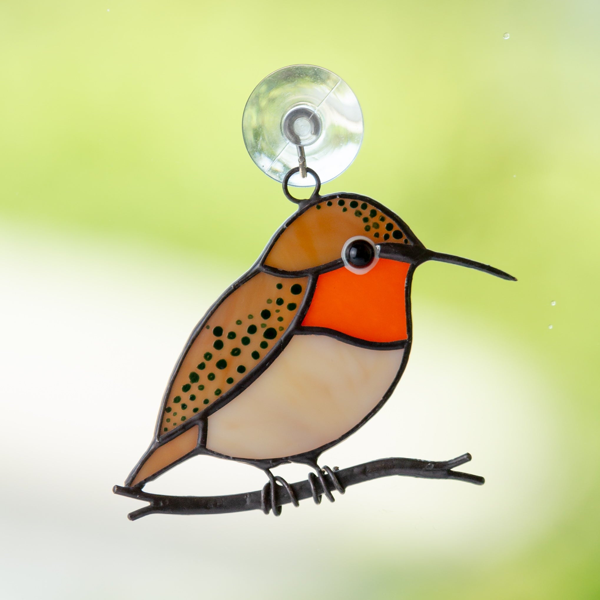 Suncatcher stained glass brown hummingbird