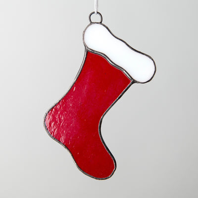 Christmas stocking window hanging of stained glass