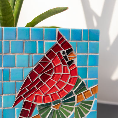Zoomed cardinal glass mosaic