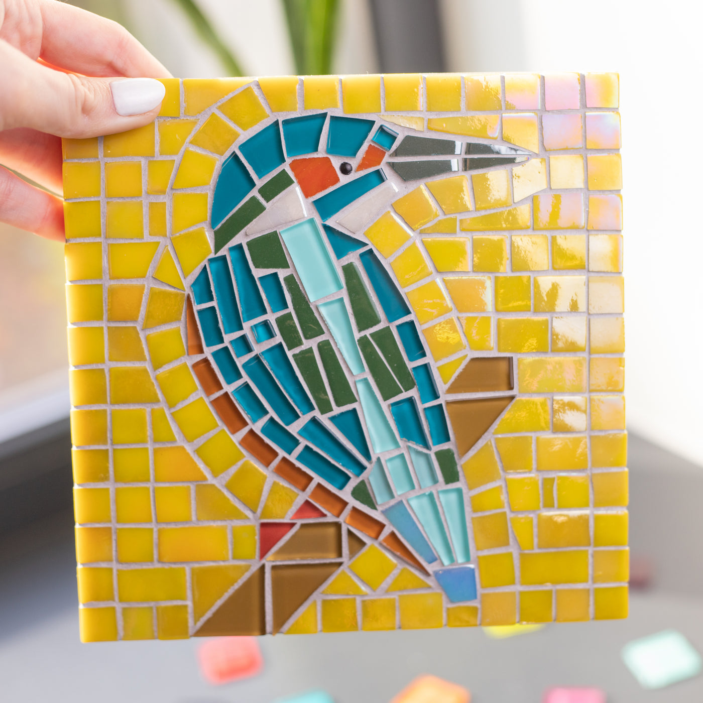 Zoomed kingfisher glass mosaic