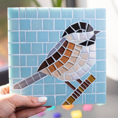 Zoomed chickadee glass mosaic