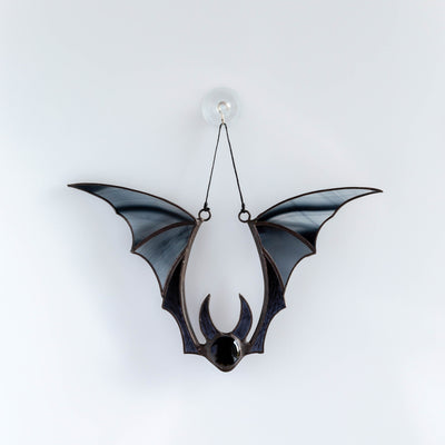Black stained glass bat window hanging