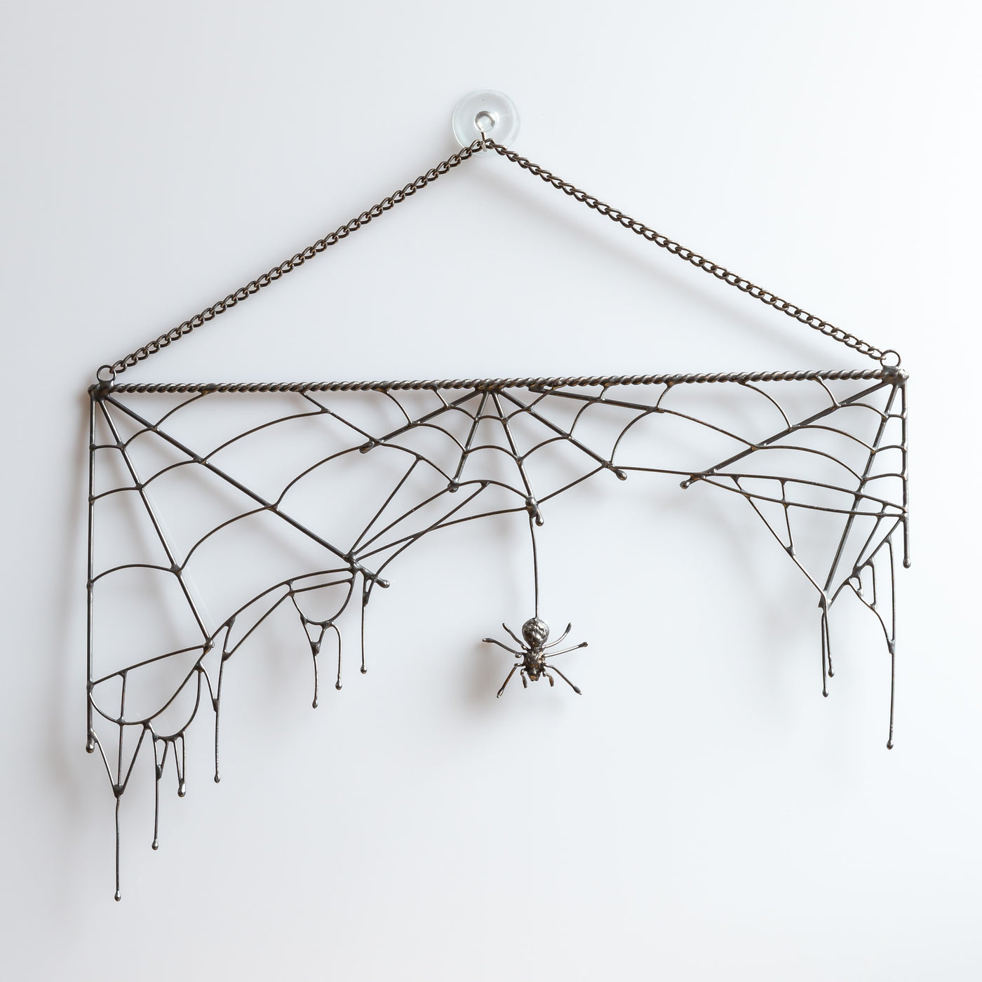 Copper wire Rectangular spider web with a spider in the middle Halloween spooky decor