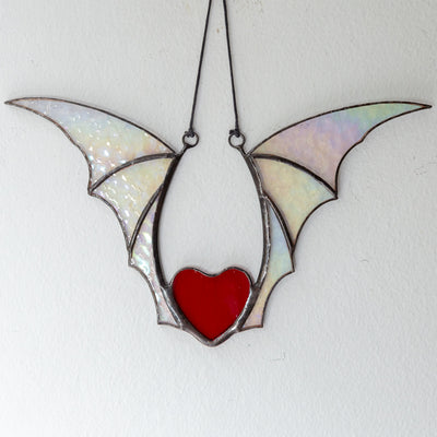 Iridescent-winged read heart Halloween suncatcher
