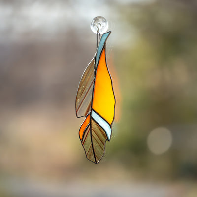 Colourful stained glass feather suncatcher for window decoration