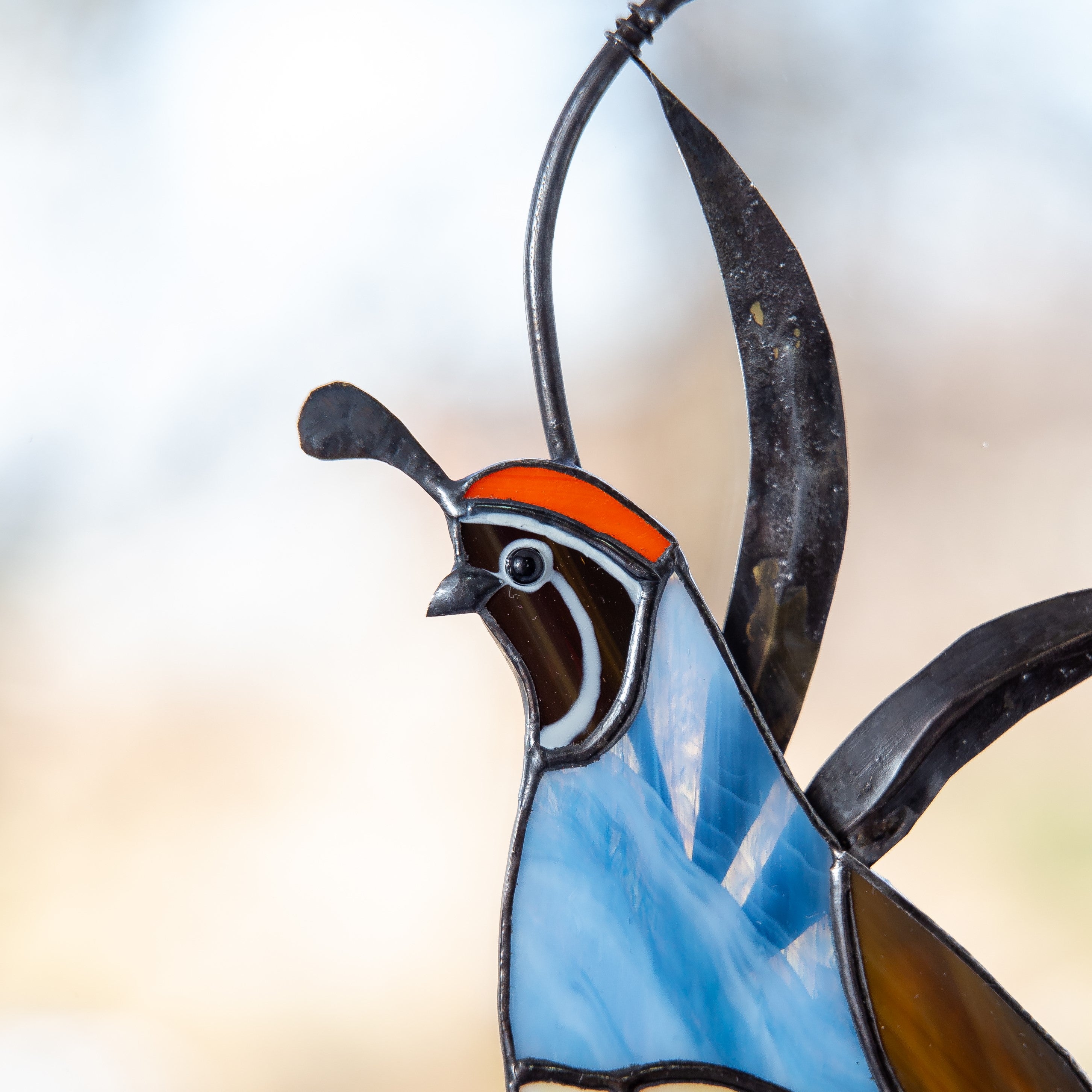 Zoomed stained glass female quail suncatcher