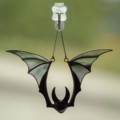 Stained glass spooky Halloween black bat