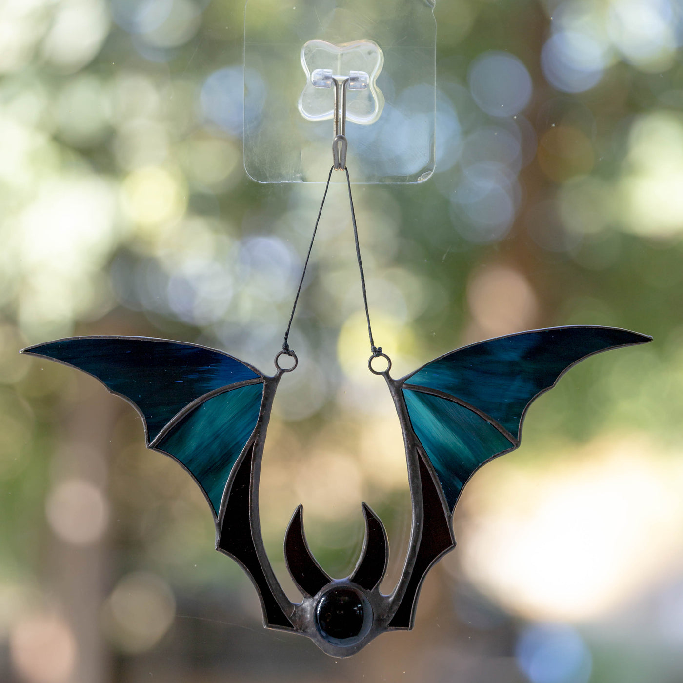Blue bat Halloween suncatcher for spooky decoration