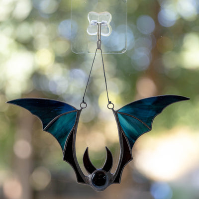 Stained glass blue Halloween bat home decor