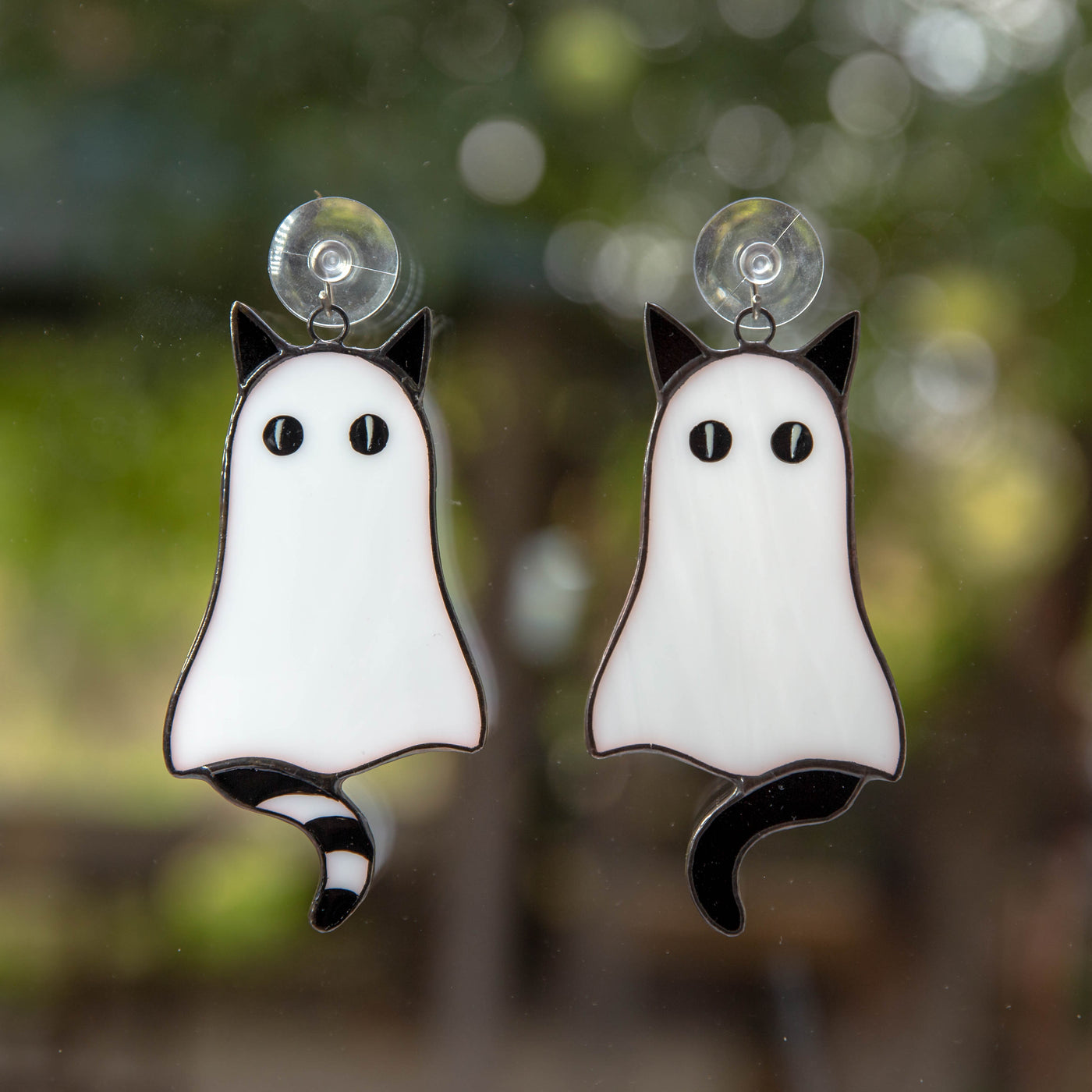 Halloween stained glass cute cat ghosts suncatchers