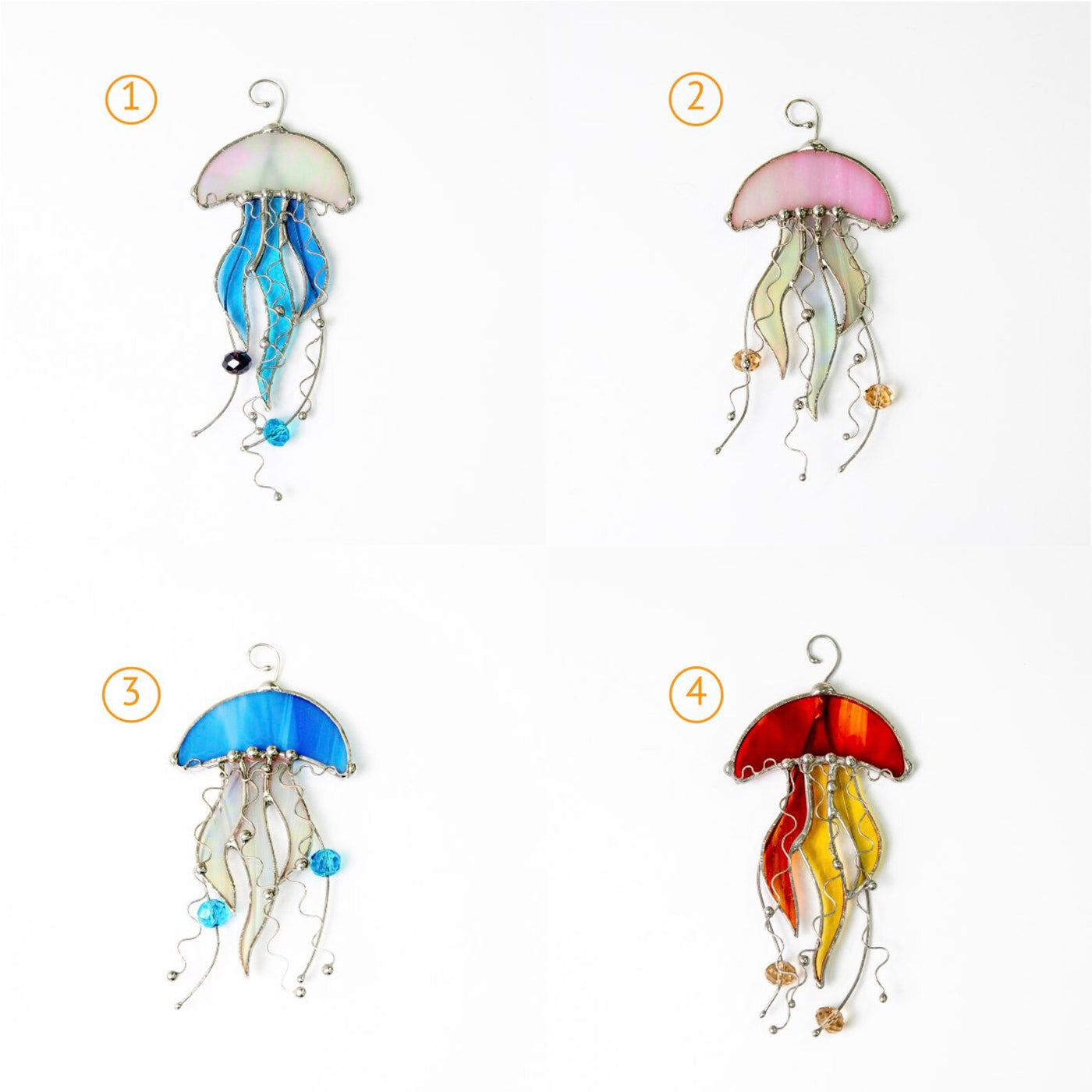 Numbered stained glass jellyfish suncatchers