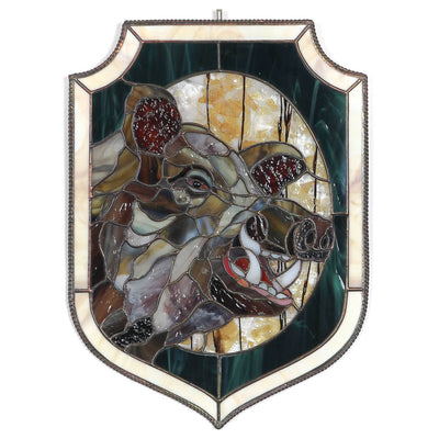 Boar with its razors panel of stained glass for home decor