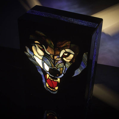 Top view of stained glass wolf lamp