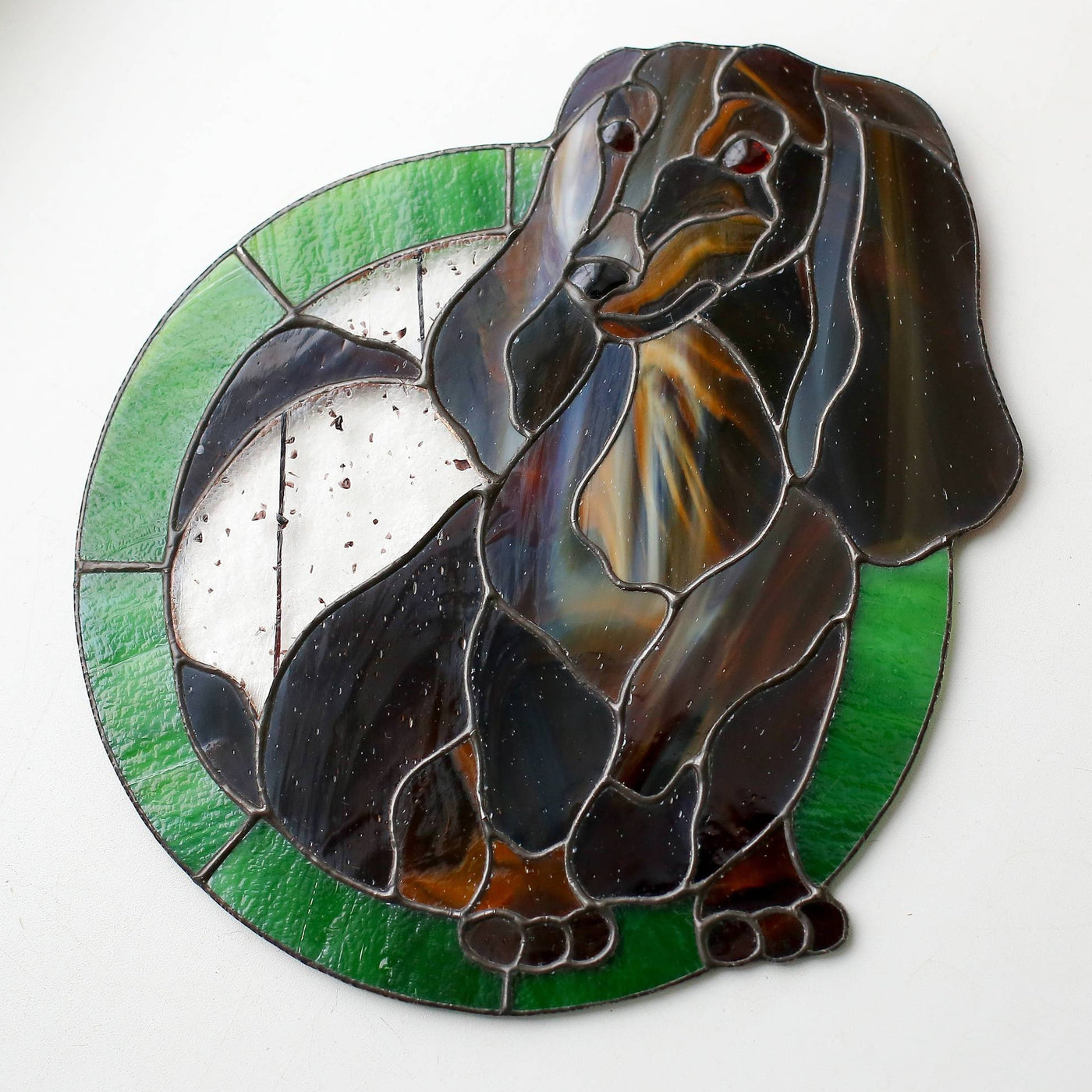 Stained glass custom portrait of a daxie 