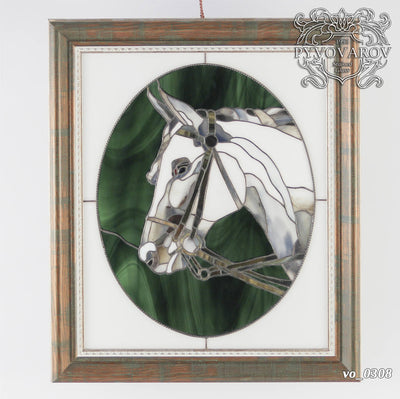 Horse portrait panel of stained glass for window hanging 