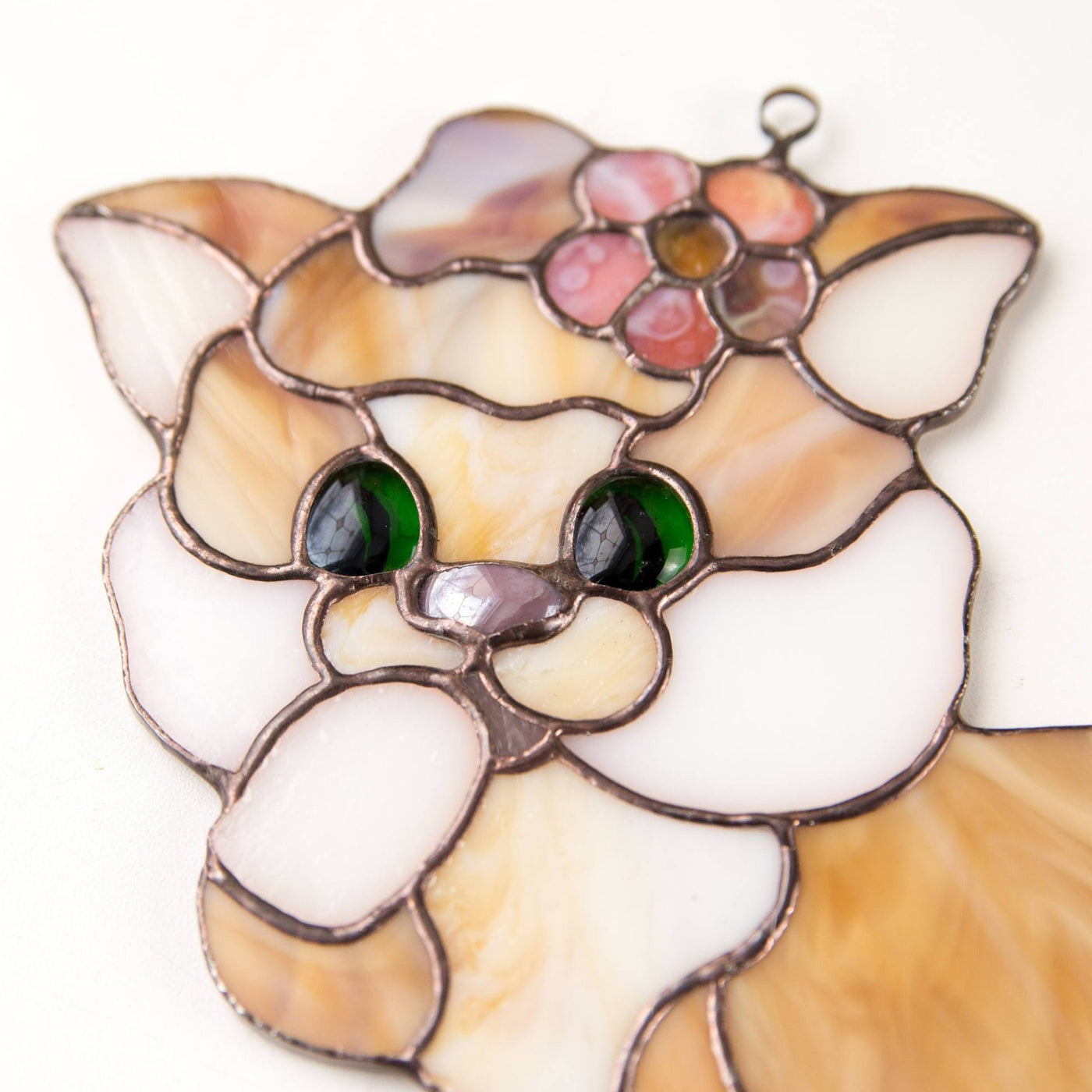 Zoomed stained glass kitty suncatcher