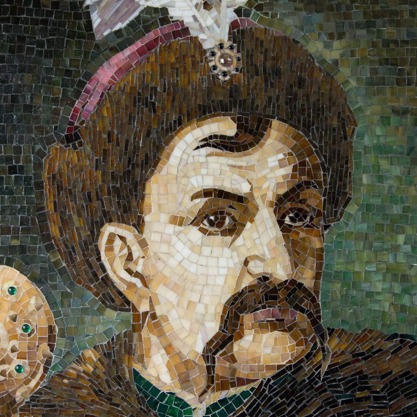 Zoomed stained glass mosaic portrait of Bohdan Khmelnytsky