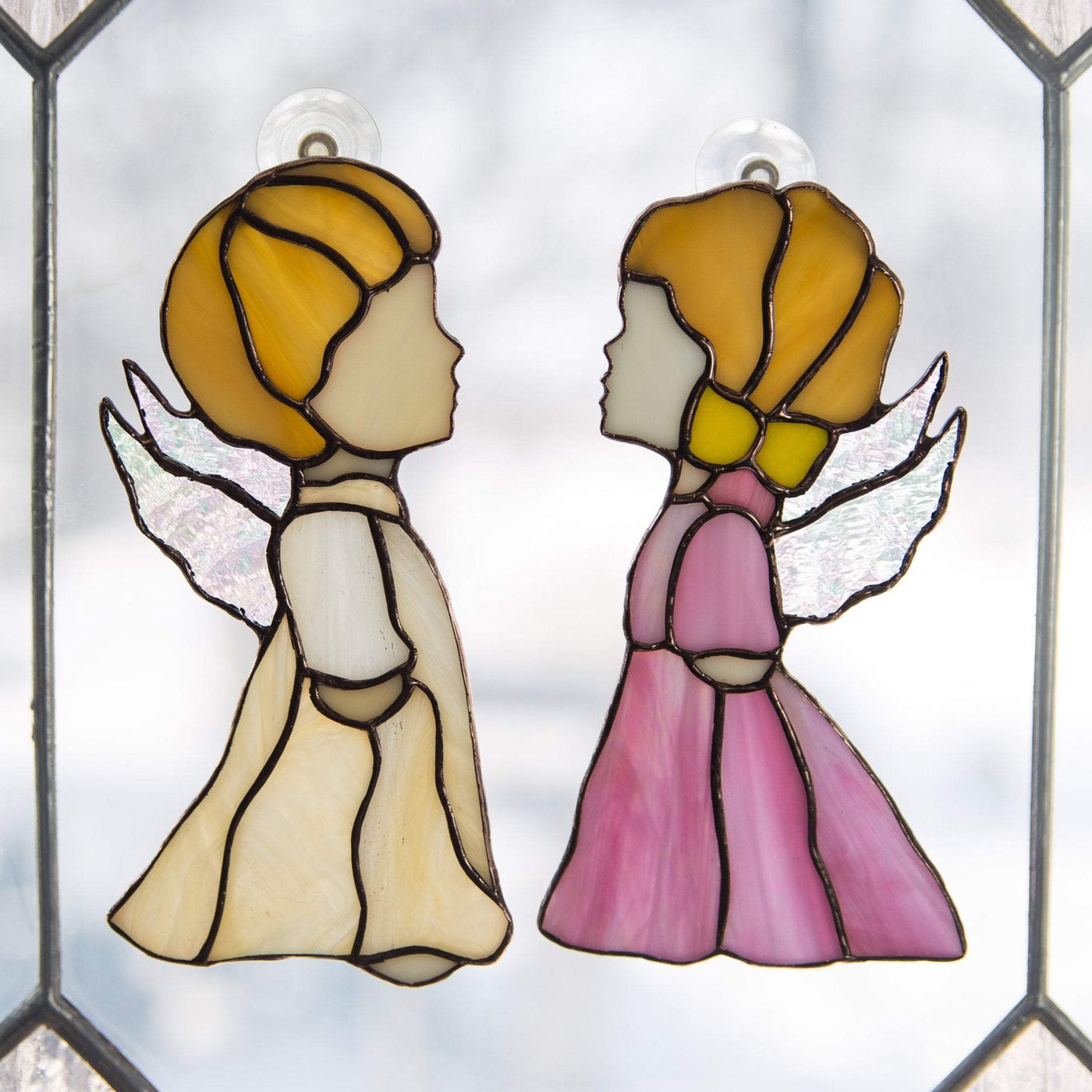 Hanging stained glass window "Pair of Angels"