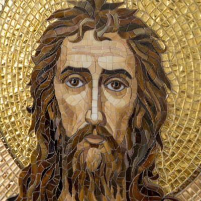 Zoomed orthodox icon depicting John the Baptist of stained glass wall hanging