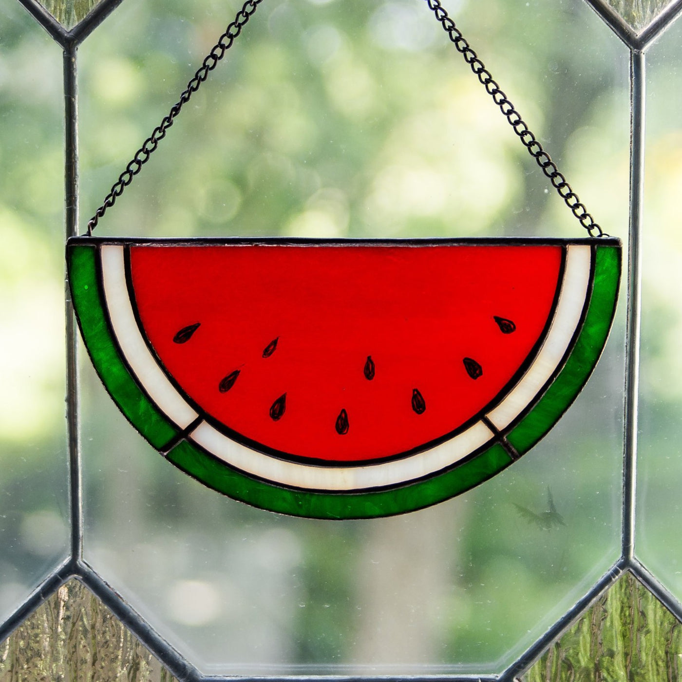 Stained glass watermelon suncatcher for window decor