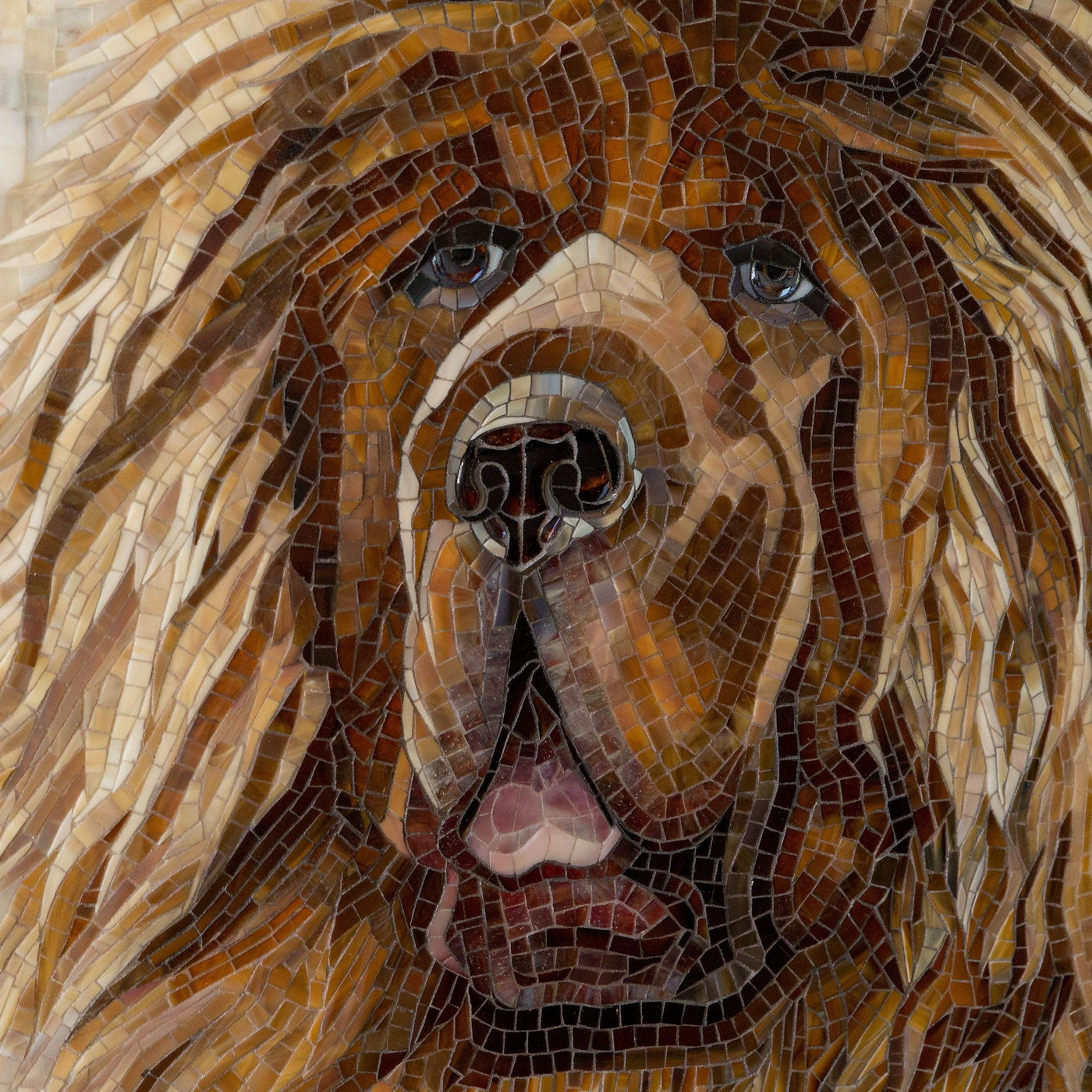Zoomed stained glass Tibetan Mastiff's snout wall hanging