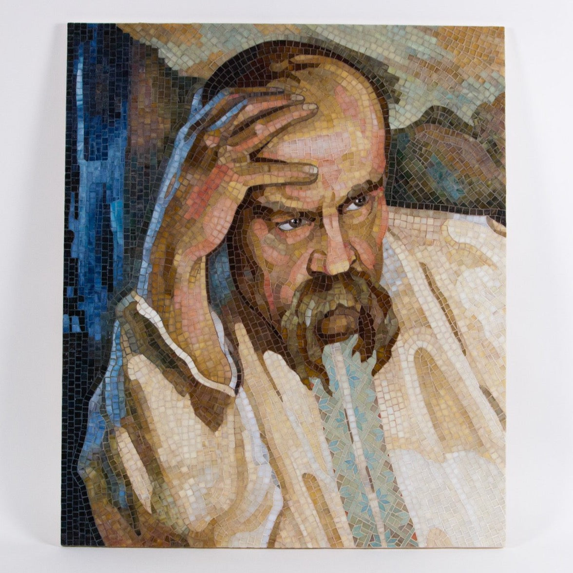 Stained glass mosaic wall hanging depicting Taras Shevchenko's portrait