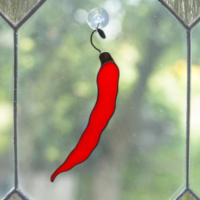 Stained glass chilli pepper suncatcher for kitchen