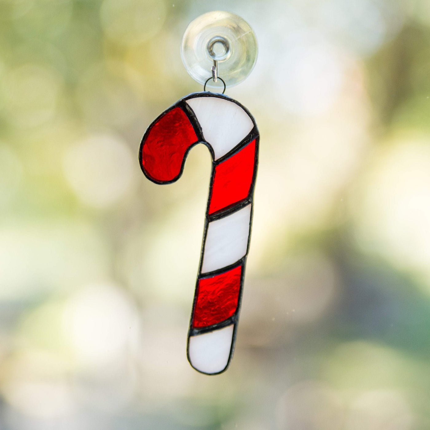 Stained glass candy cane suncatcher for Christmas decor