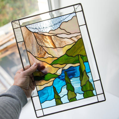 Stained glass Banff national park panel for wall hanging