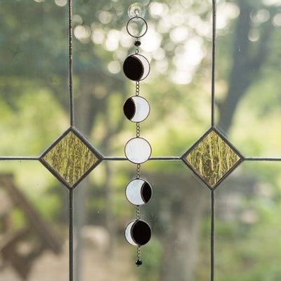 Stained glass moon phases suncatcher for window decoration