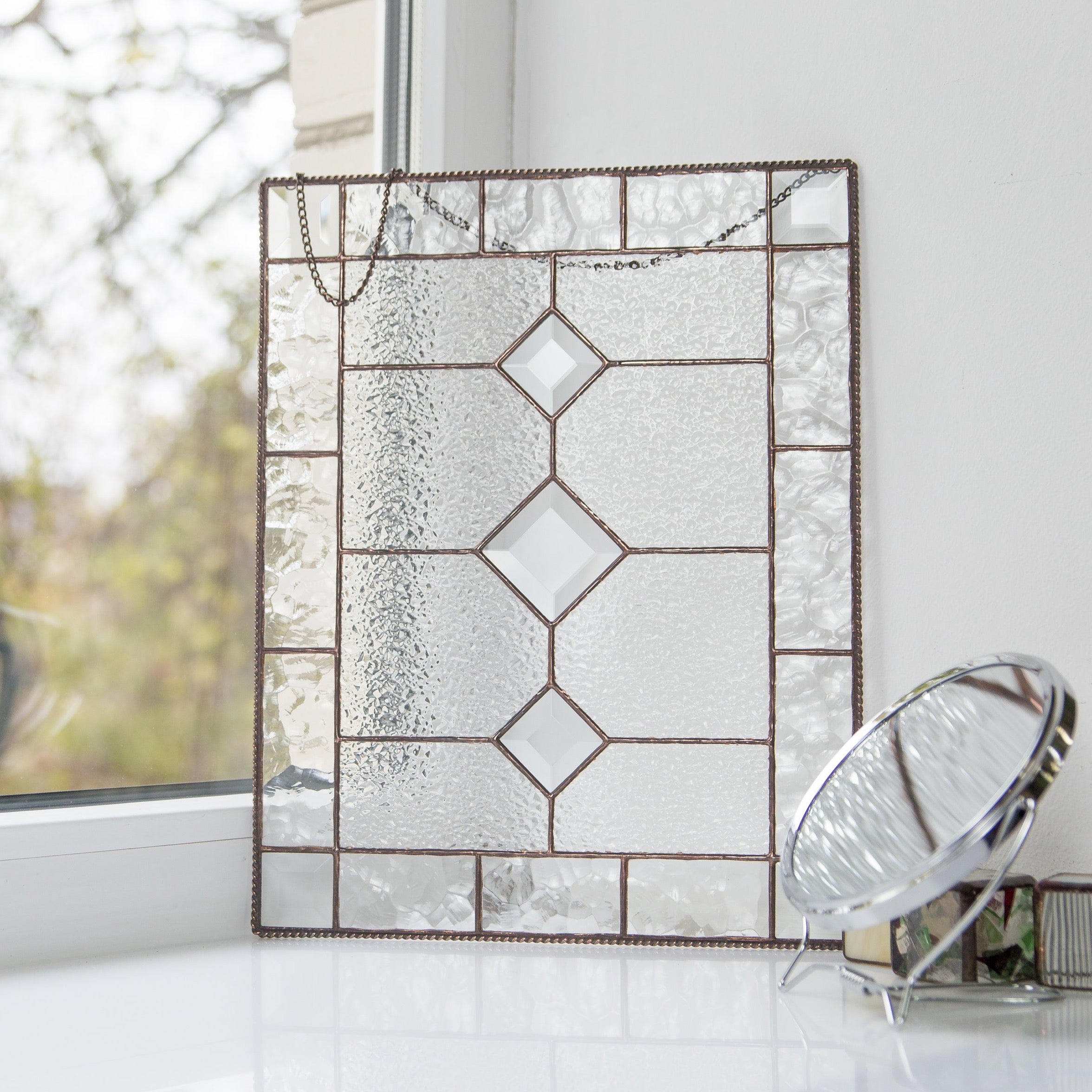 Clear beveled panel of stained glass for window 