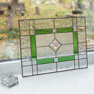 Horizontal stained glass green beveled panel