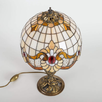 Top view of the stained glass Tiffany bedside lamp in beige colours 