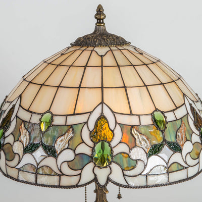 Zoomed stained glass lamp shade in Tiffany style with green inserts