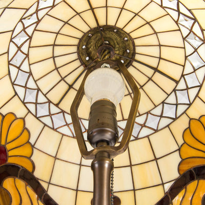 Stained glass beige Tiffany lampshade from the inside