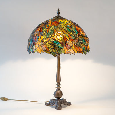 Colourful stained glass Tiffany lamp depicting dragonflies