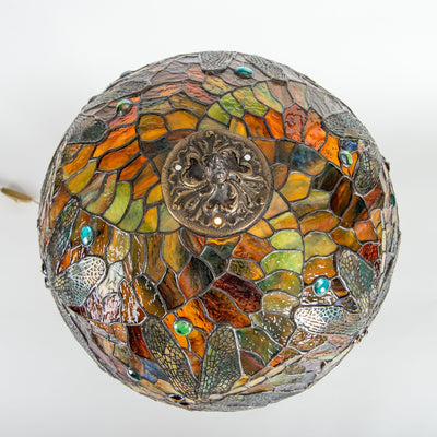 Top view of stained glass dragonfly lamp shade