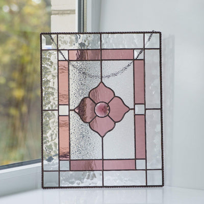 Stained glass pink beveled panel for home decor