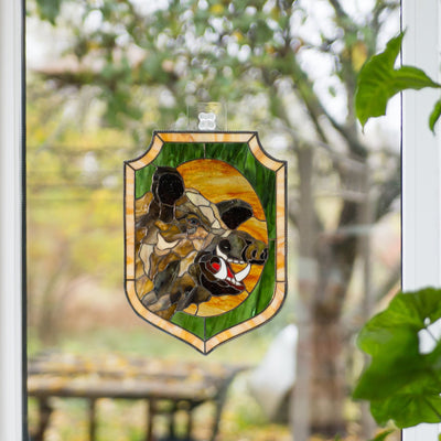 Panel of a stained glass boar for wall decoration