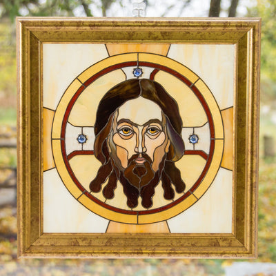 Panel of stained glass Jesus Christ portrait