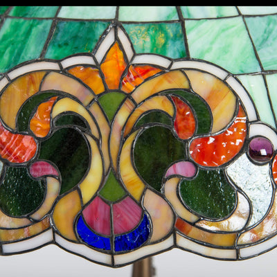 Zoomed stained glass green Tiffany lampshade with gems