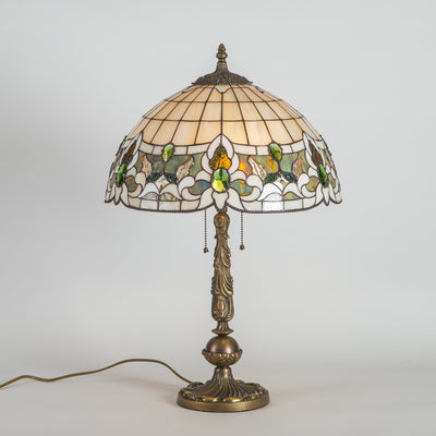 Stained glass Tiffany lamp in green and beige shades