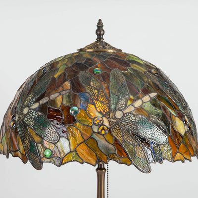 Zoomed stained glass lamp shade with dragonflies