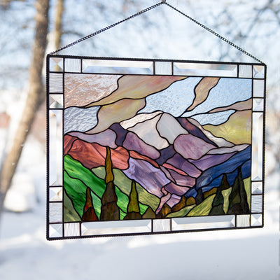 Mount Rainier national park window panel with beveled edges for home decor