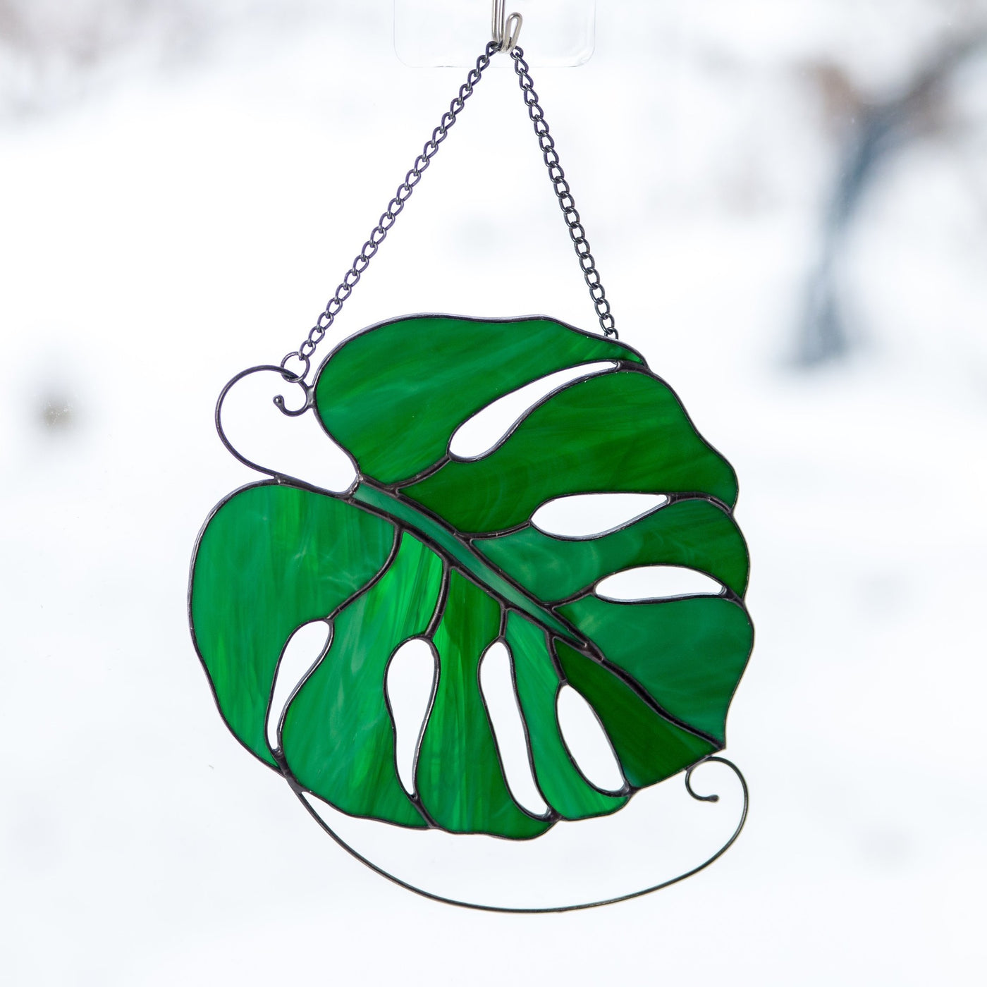 Stained glass monstera leaf window hanging 