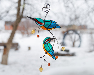Kingfisher stained glass suncatcher Stained glass bird lover gift for Mothers day Custom stained glass window hangings 7th anniversary gift