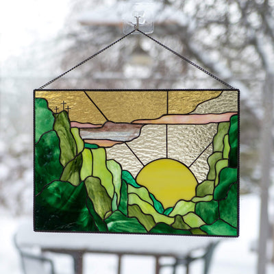 Sunset stained glass window hanging