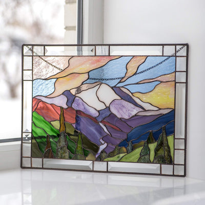 Mount Rainier national park panel of stained glass for window