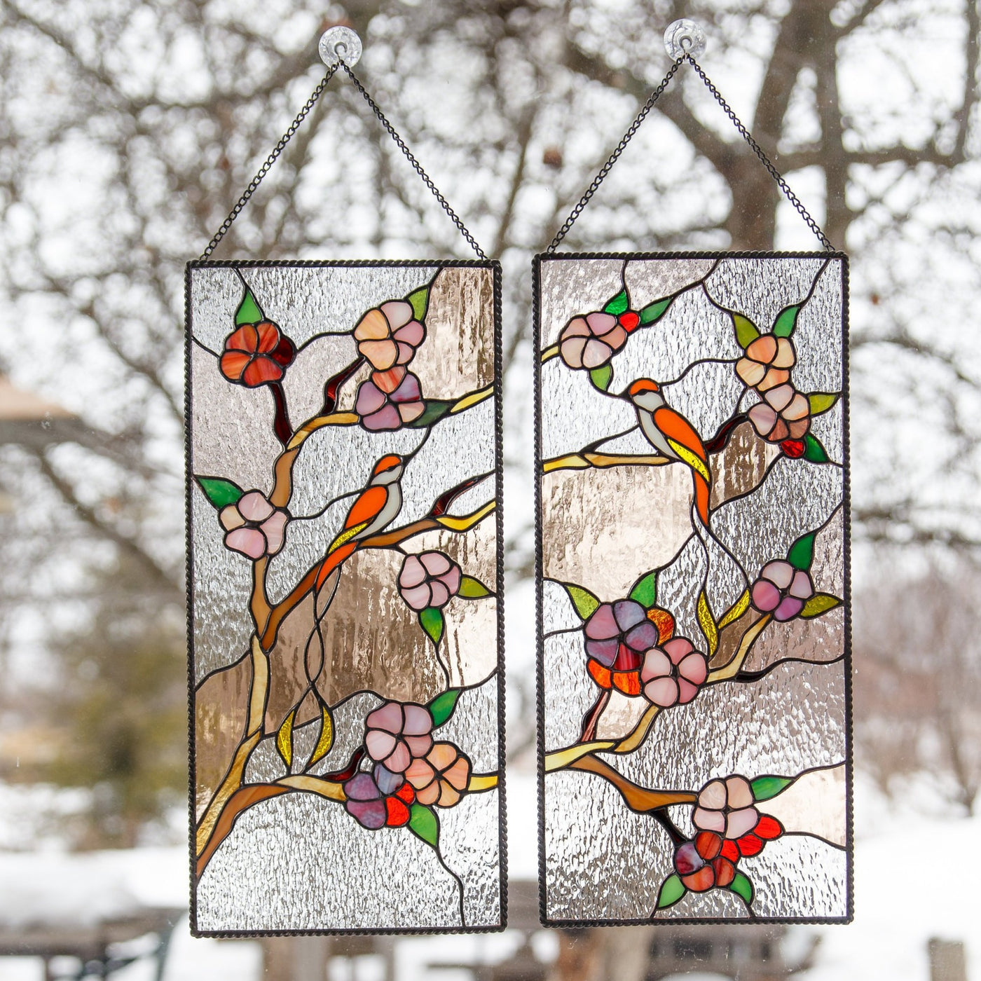 Stained glass cherry blossom panels for home decor